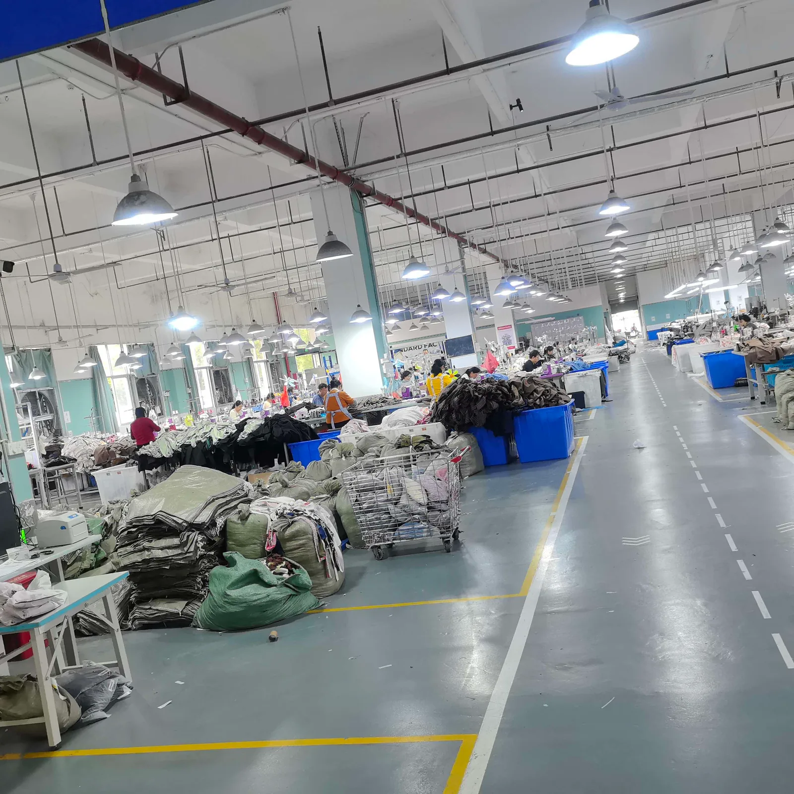 Final inspection and packing area for bulk finished garment orders