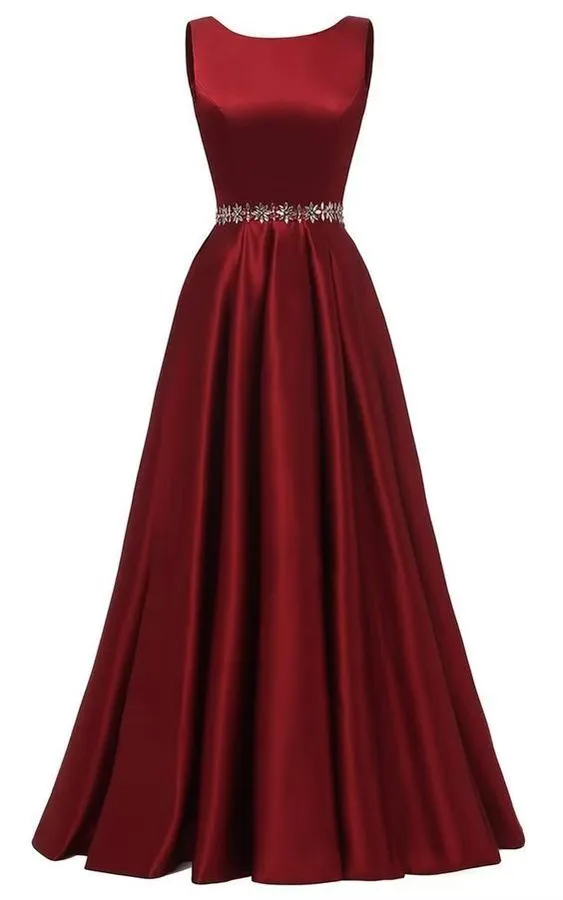 Custom fast fashion womenswear sample Burgundy Sleeveless Party Gown for wholesale clothing production