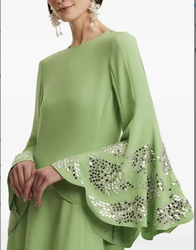 Custom fast fashion womenswear sample Lime Embellished Kaftan Dress for wholesale clothing production