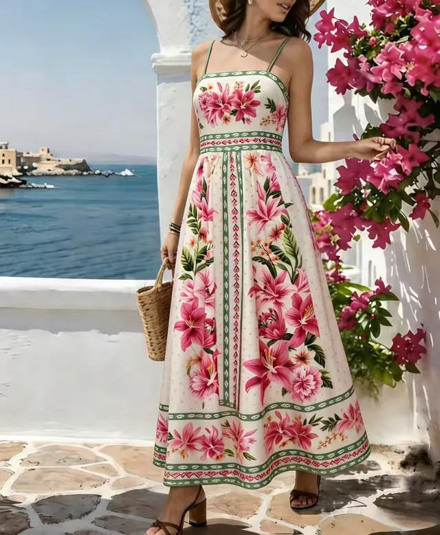 Custom fast fashion womenswear sample Pink Embroidered Strapless Maxi Dress for wholesale clothing production