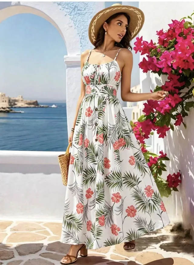 Custom fast fashion womenswear sample White Floral Resort Maxi Dress for wholesale clothing production