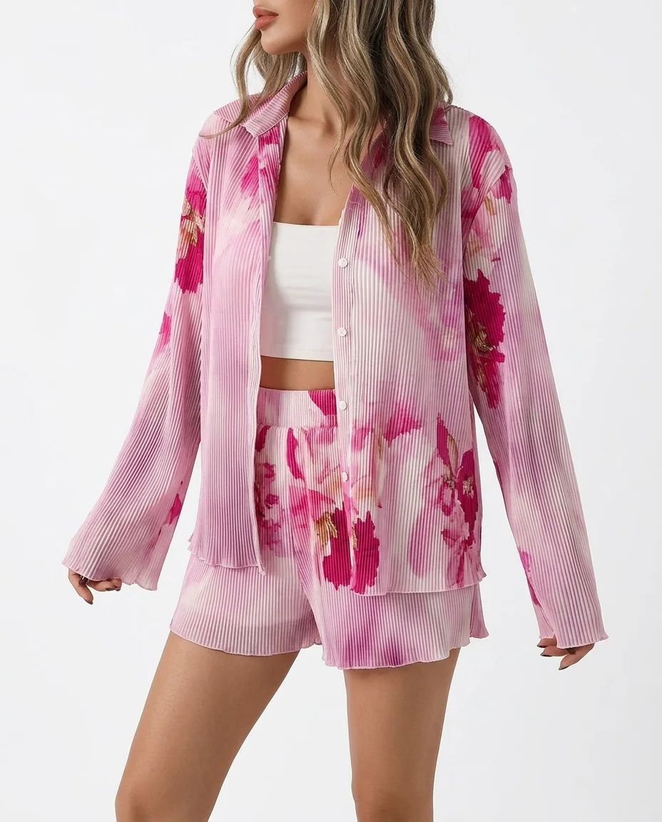 Women's floral two piece set manufacturing for private label fashion brands