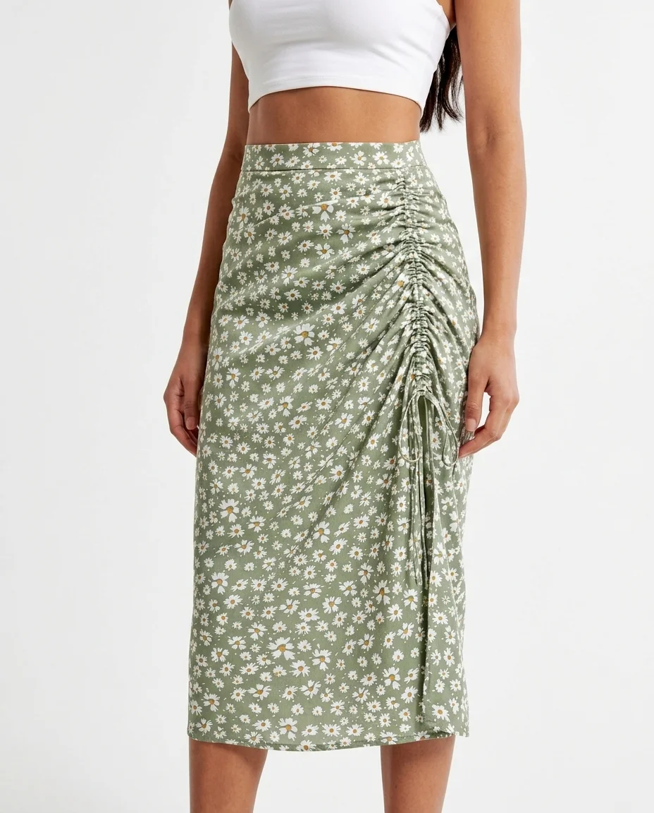 Women's ruched midi skirt OEM production for fashion apparel manufacturers
