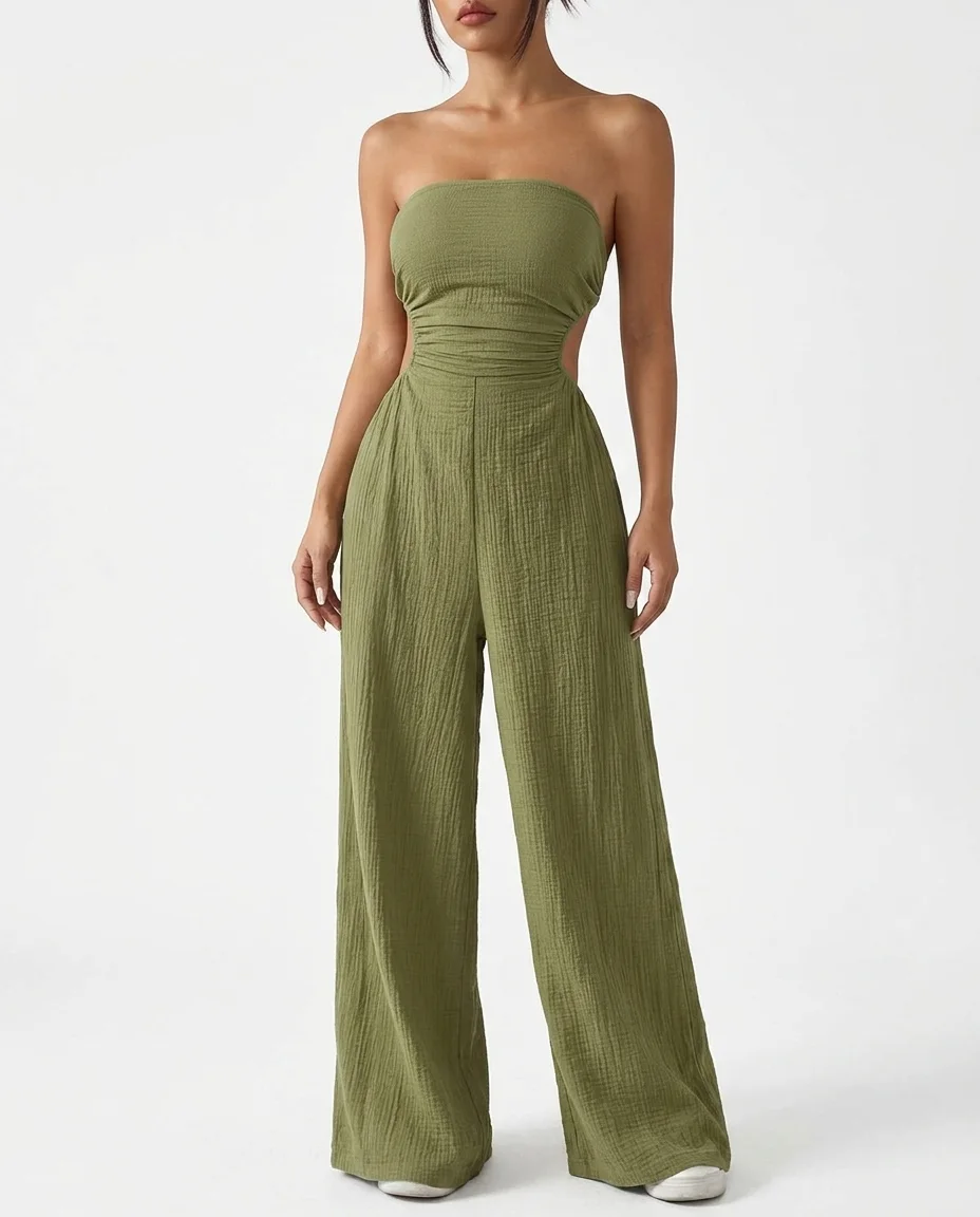 Women's strapless jumpsuit OEM manufacturing for fashion apparel collections