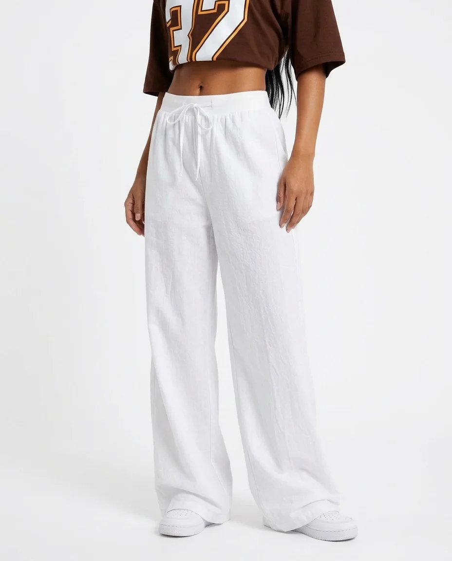 Women's wide leg pants bulk apparel production for fast fashion buyers