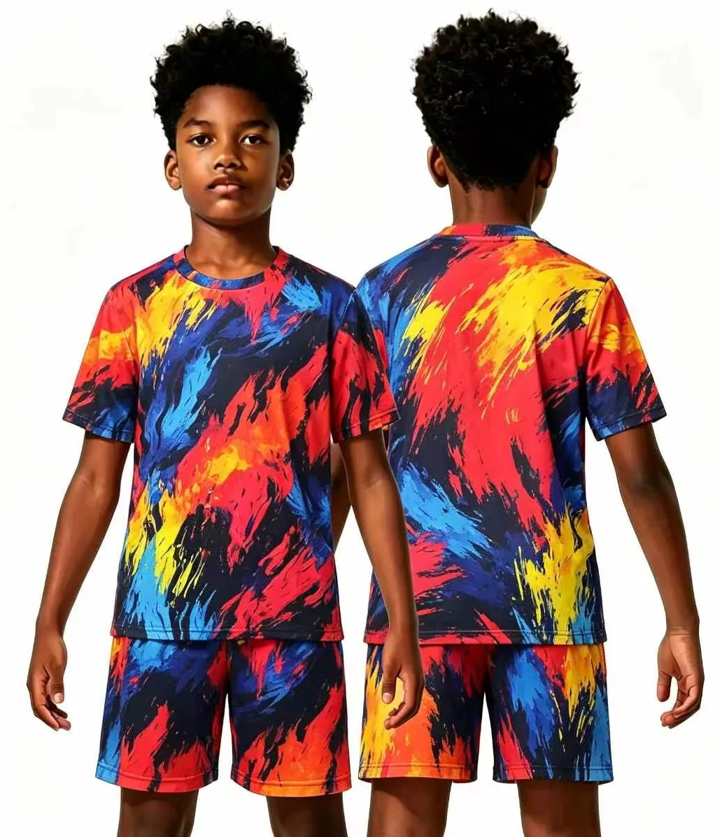 Custom kidswear sample Tie Dye Soccer Jersey Set Front Back for wholesale children's clothing production