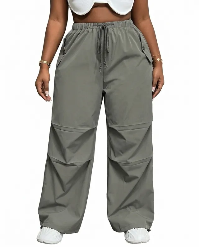 Plus size women's gray wide leg drawstring pants for inclusive casualwear manufacturing