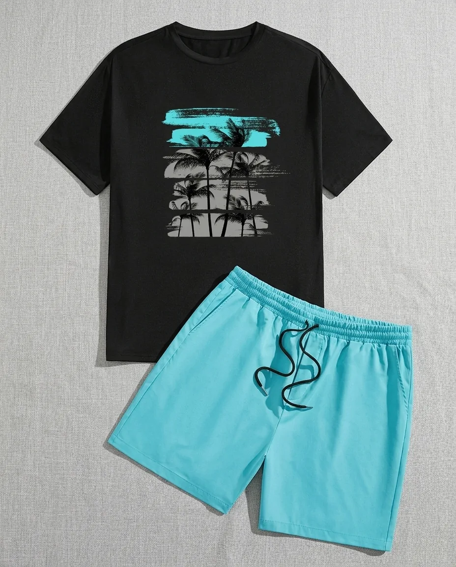 Streetwear graphic tee and shorts set manufacturing for urban apparel brands