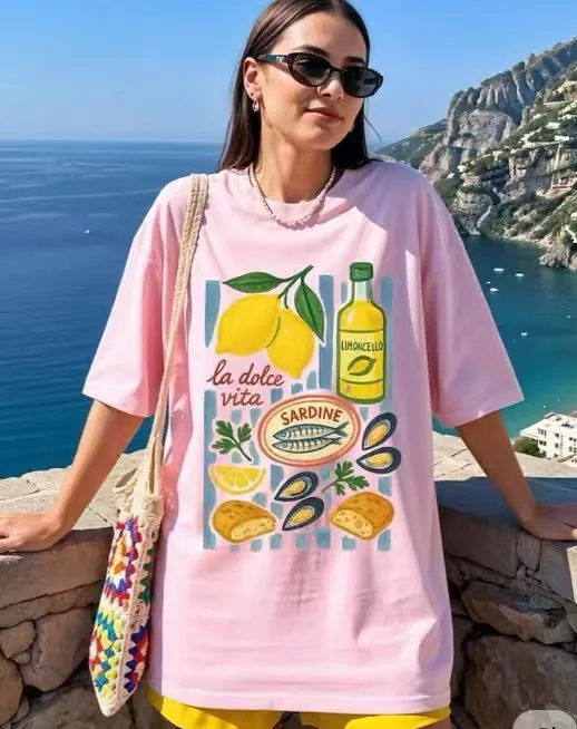 Custom women's tops sample Pink Lemonade Oversized Tee for wholesale apparel manufacturing