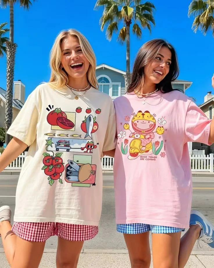 Custom summer cartoon oversized T-shirt set manufacturing for private label production