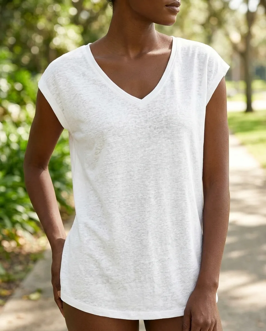 Custom women's tops sample White V Neck Longline Tee for wholesale apparel manufacturing